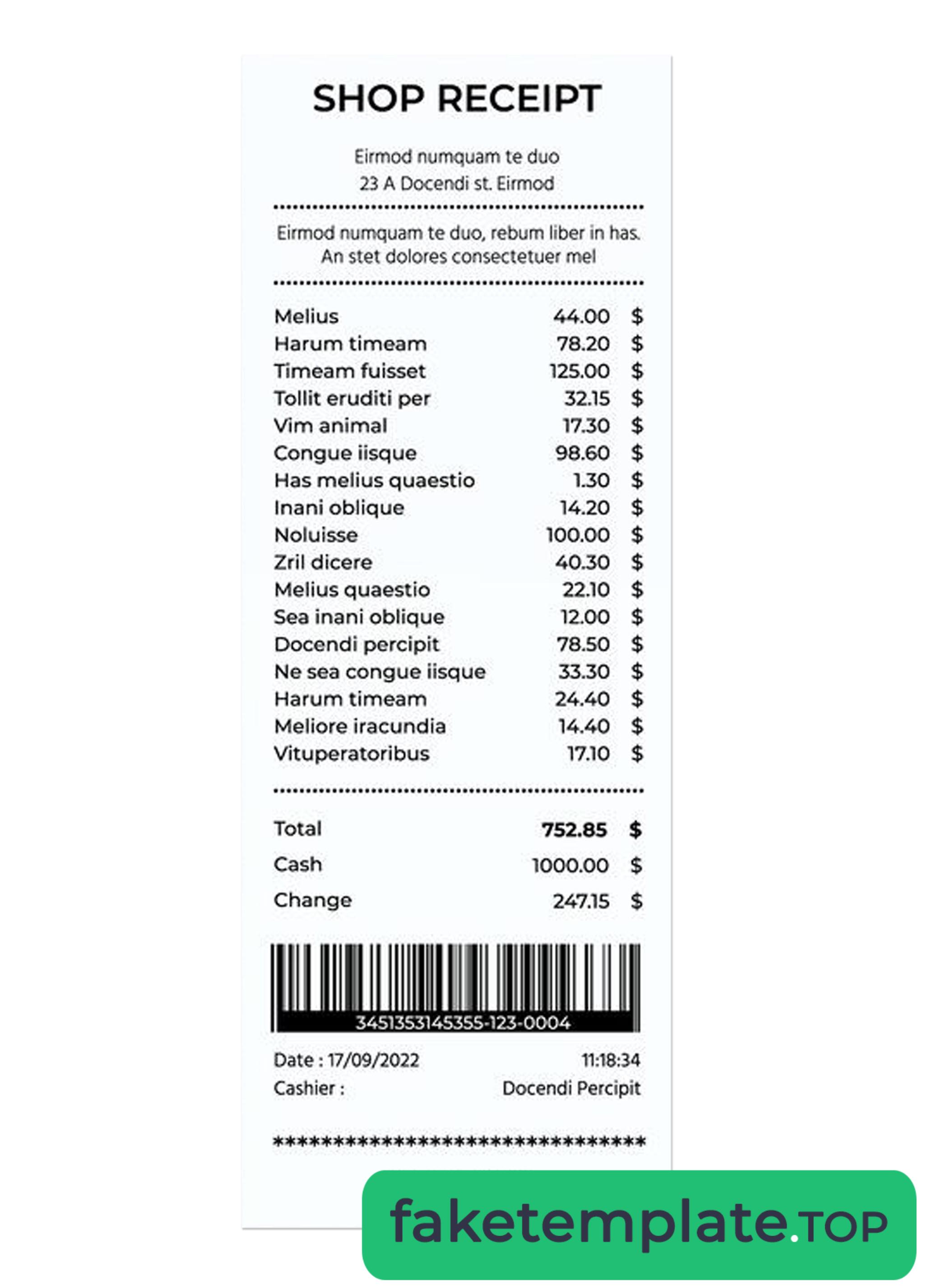 Feature of fake SHOP payment check example template